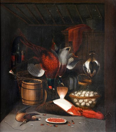 ARTISTA TEDESCO DEL XIX SECOLO Natura morta con cacciagione. Olio su tela ....