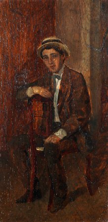 ARTISTA DEL XIX SECOLO Ritratto d'uomo con cappello. Olio su tavola. Cm 16,00...