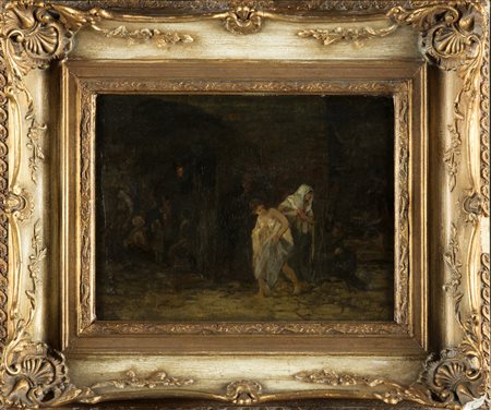 ARTISTA NORDEUROPEO DEL XIX SECOLO Scena di interno con personaggi. Olio su...