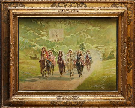 GAUDINA CARLO (1878 - 1960) Cavalcata mattutina. 1931. Olio su tela . Cm...