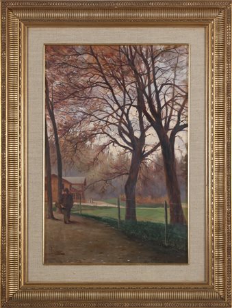 RODA LEONARDO (1868 - 1933) Viale d'autunno. 1899. Olio su tavola. Cm 33,00 x...