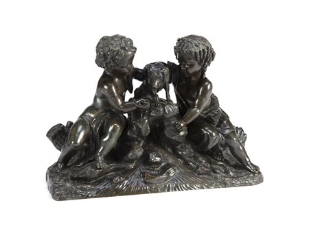 FRANCIA, XIX SECOLO Bambini che giocano con un cane. Bronzo brunito. Cm 33,00...