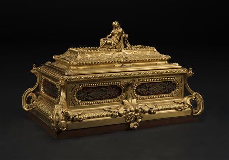 FRANCIA, XIX SECOLO Cofanetto rettangolare portagioie in bronzo dorato con...