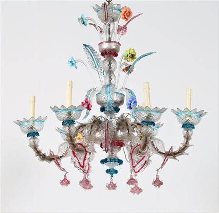 MANIFATTURA VENEZIANA Lampadario Cà Rezzonico a sei fiamme. . Cm 95,00 x 110,00.