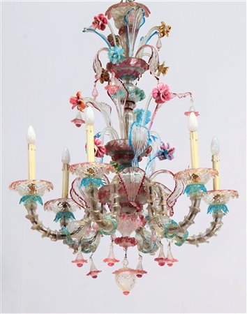 MANIFATTURA VENEZIANA Lampadario Cà Rezzonico a sei fiamme in vetro...