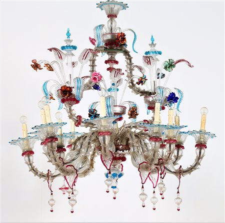 MANIFATTURA VENEZIANA Lampadario Cà Rezzonico a dodici fiamme in vetro...