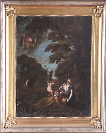 ARTISTA DEL XVII SECOLO Diana ed Endimione. . Olio su tela . Cm 75,00 x 99,00.