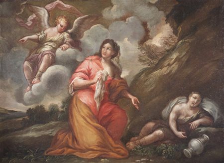 ARTISTA DELL'ITALIA SETTENTRIONALE DEL XVII SECOLO Agar e l'angelo. Olio su...