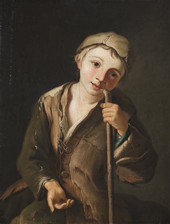 ARTISTA LOMBARDO DEL XVIII SECOLO Giovane "pitocco". Olio su tela . Cm 51,50...