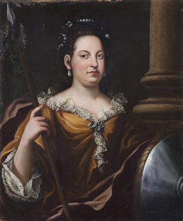 ARTISTA DEL XVIII SECOLO Ritratto di gentildonna nelle vesti di Minerva. Olio...