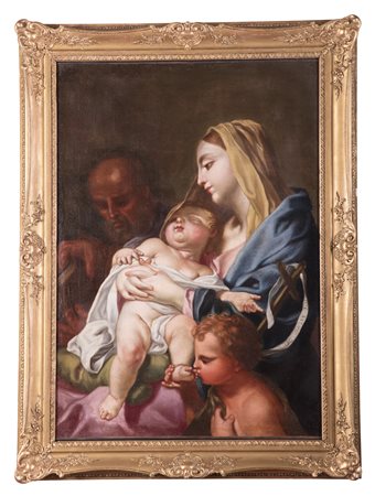 ARTISTA ROMANO DEL XVII SECOLO Madonna con bambino con San Giovannino. Olio...