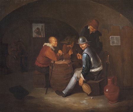 VAN HEEMSKERCK I EGBERT (1634 - 1704) Interno di osteria con personaggi. Olio...