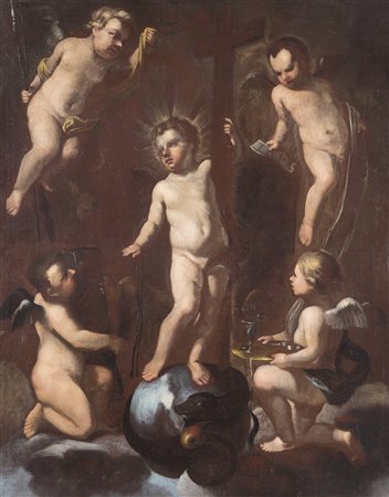 ARTISTA DEL XVII SECOLO Il Bambin Gesù sul globo terrestre circondato dalle...