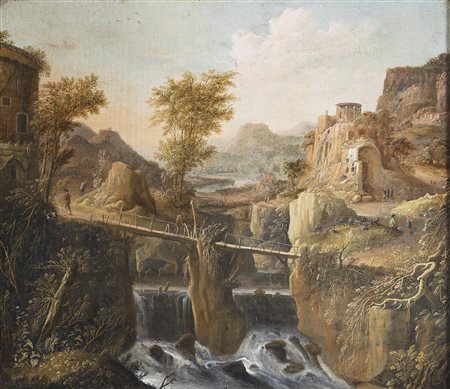 ARTISTA NORDEUROPEO DEL XVII SECOLO Paesaggio. Olio su tela . Cm 66,50 x...