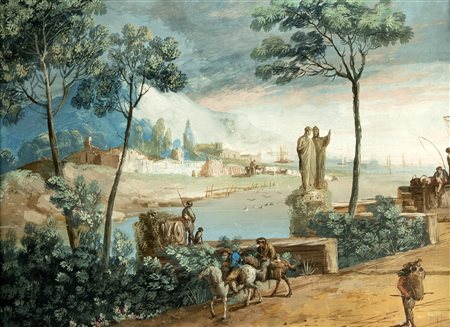 BISON GIUSEPPE BERNARDINO (1762 - 1844) Paesaggio fluviale con personaggi....