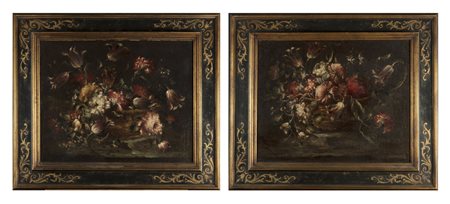 ARTISTA FRANCESE DEL XVII SECOLO Coppia di nature morte di fiori. Olio su...