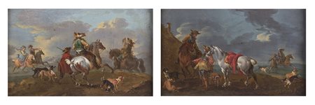 GUARDI GIANANTONIO (1699 - 1760) Coppia di dipinti. La partenza per la...