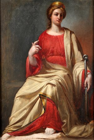 ARTISTA DEL XIX SECOLO Bozzetto per la musa Urania. Olio su cartone pressato....