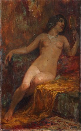 ARTISTA DEL XIX SECOLO Nudo di donna di profilo. Olio su cartone pressato. Cm...