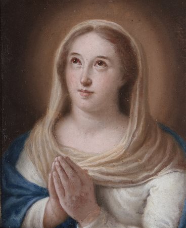 ARTISTA DEL XIX SECOLO Madonna. . Olio su tavola. Cm 24,00 x 30,00. Al retro...