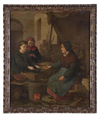 BROOKER HARRY (1848 - 1940) Venditrice di castagne. . Olio su tela . Cm 46,00...