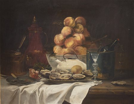 ARTISTA FRANCESE DEL XIX SECOLO Natura morta con ostriche. 1875. Olio su tela...