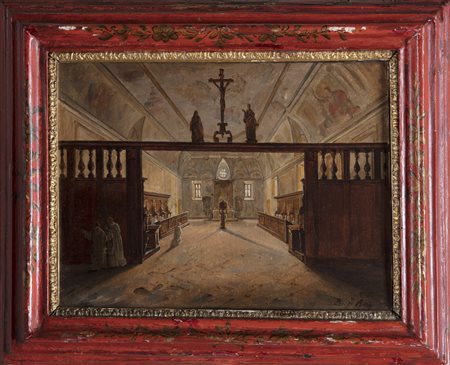 BISI LUIGI (1814 - 1886) Interno di chiesa. Olio su tela . Cm 32,00 x 23,50....