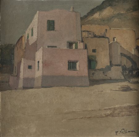 VELLAN FELICE (1889 - 1976) Case di pescatori (Riviera Ligure). 1930. Olio su...