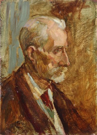 MILESI ALESSANDRO (1856 - 1945) Ritratto d'uomo di profilo. Olio su cartone...