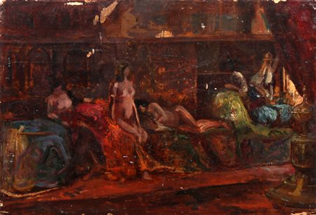 NETTI FRANCESCO (1832 - 1894) Harem. Olio su tavola. Cm 39,50 x 26,50. Al...