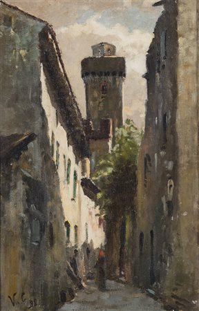 CABIANCA VINCENZO (1827 - 1902) Vicolo cittadino (Borgo antico). 1898. Olio...