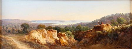 MARKO CARLO I (1791 - 1860) Veduta costiera. 1831. Olio su cartone. Cm 35,00...