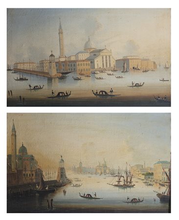 ARTISTA DEL XIX SECOLO Coppia di vedute di Venezia. . Olio su tela . Cm 63,00...