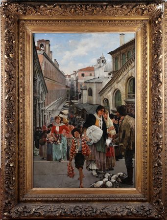 RUBEN FRANZ LEO (1842 - 1920) Vista dal Ponte di Rialto. Olio su tela . Cm...