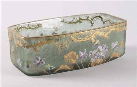 MONT - JOYE LEGRAS Jardiniere di forma rettangolare in vetro doppio, decoro...