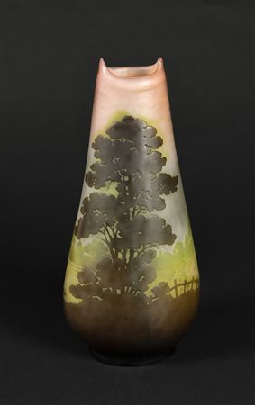 GALLE' Vaso ovoidale in vetro doppio riposante su base circolare, decoro di...