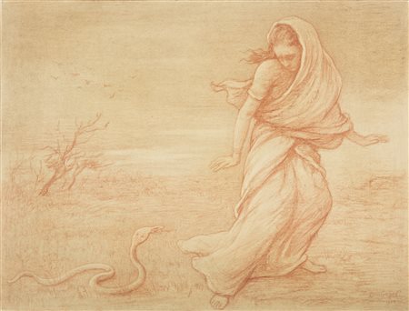 GEORGIEV BORIS (1888 - 1962) Donna e cobra. Sanguigna su carta . Cm 47,00 x...