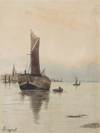 BRUGNOLI EMANUELE (1859 - 1944) Veduta di Venezia. Acquerello su carta. Cm...