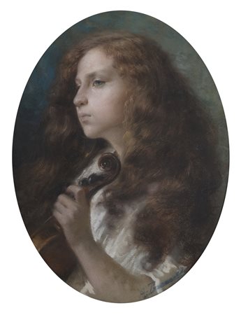 TOMASELLI ONOFRIO (1866 - 1953) Fanciulla con violino. Tecnica mista su...