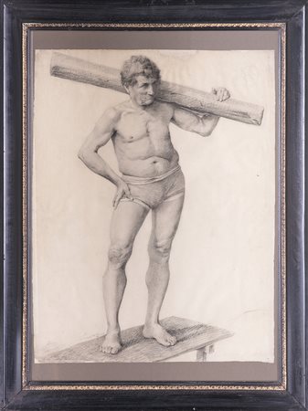 LANCEROTTO EGISTO (1847 - 1916) Figura d'uomo con bastone. . Matita su carta....