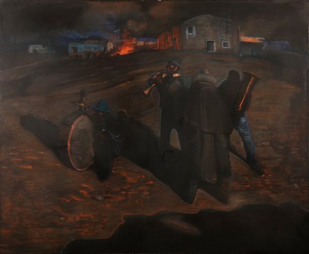 BIASI DA TEULADA GIUSEPPE (1885 - 1945) Suonatori ambulanti. Tecnica mista su...