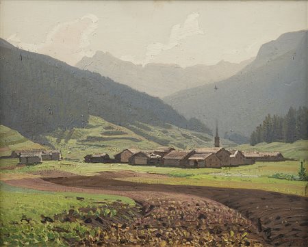 ALBERTINI ORESTE (1887 - 1953) I campi di Meida. Olio su tavola. Cm 50,00 x...