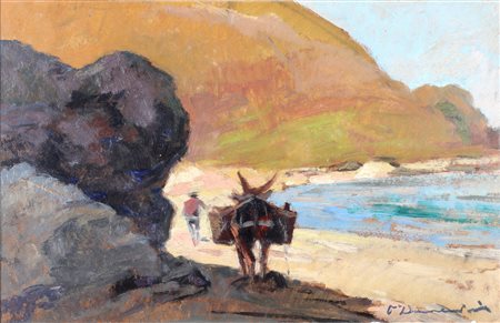DOMENICI CARLO (1898 - 1981) Paesaggio con asino. . Olio su faesite. Cm 40,00...