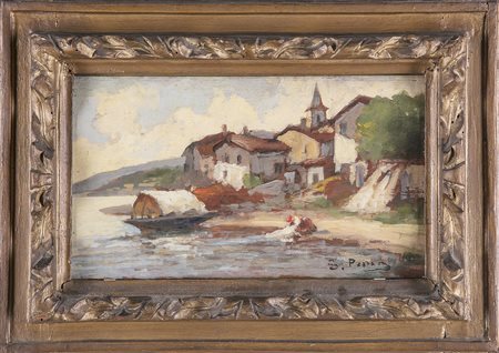 POMA SILVIO (1841 - 1932) Paesaggio del Lago Maggiore. Olio su tavola. Cm...