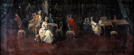 POZZATO PARIDE (1899 - 1971) Scena d'interno. 1920. Olio su tela . Cm 120,00...