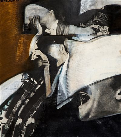 BEPI ROMAGNONI 1930 - 1964 Racconto, Omaggio a Bacon, 1962 Olio e collage...