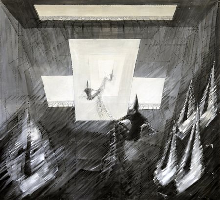 CESARE PEVERELLI 1922 - 2000 L’atelier dell’artista Tempera su tela, cm. 200...