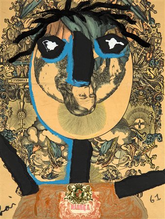 ENRICO BAJ 1924 - 2003 Evangile Collage e tecnica mista su carta stampata,...