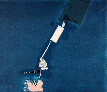 SERGIO DANGELO 1932 Il battesimo, anni '60 Tempera e collage su tela, cm. 50...