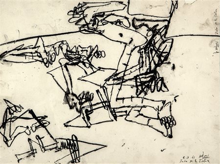 VALERIO ADAMI 1935 Studio per la tortura, 1961 Carboncino su cartoncino, cm....